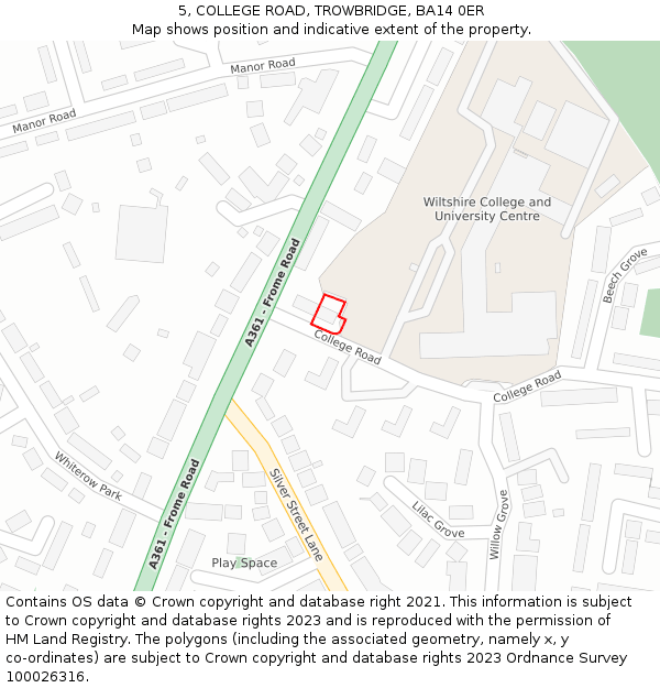 5, COLLEGE ROAD, TROWBRIDGE, BA14 0ER: Location map and indicative extent of plot