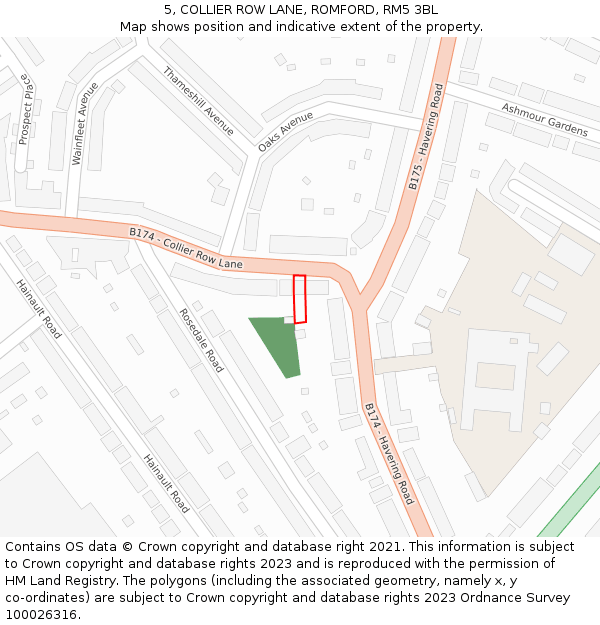 5, COLLIER ROW LANE, ROMFORD, RM5 3BL: Location map and indicative extent of plot