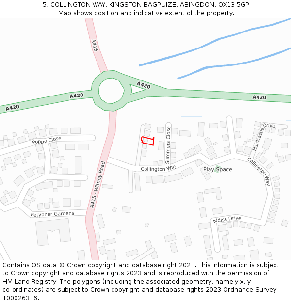 5, COLLINGTON WAY, KINGSTON BAGPUIZE, ABINGDON, OX13 5GP: Location map and indicative extent of plot