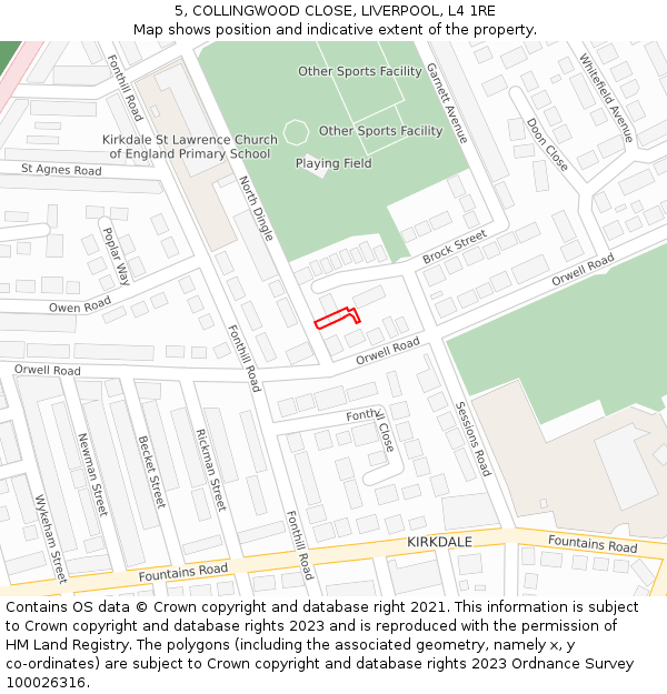 5, COLLINGWOOD CLOSE, LIVERPOOL, L4 1RE: Location map and indicative extent of plot