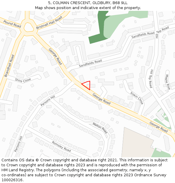 5, COLMAN CRESCENT, OLDBURY, B68 9LL: Location map and indicative extent of plot