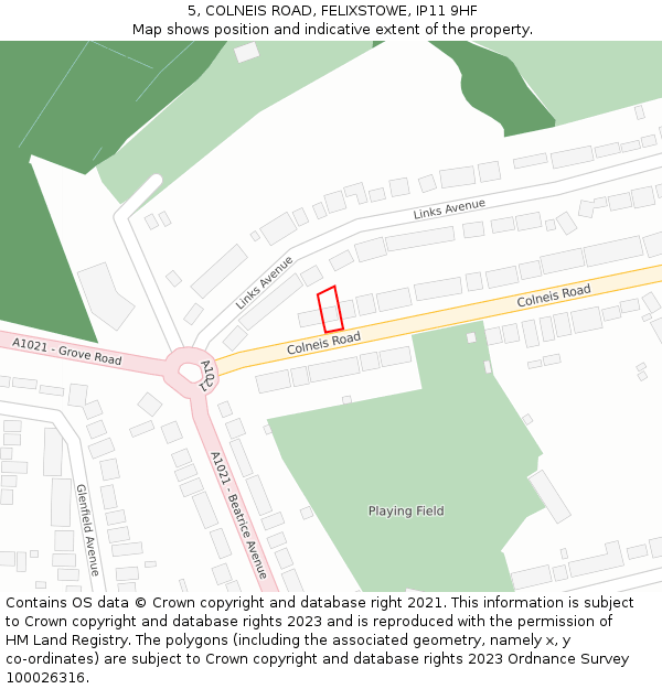 5, COLNEIS ROAD, FELIXSTOWE, IP11 9HF: Location map and indicative extent of plot