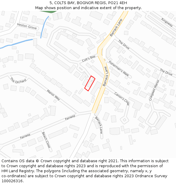 5, COLTS BAY, BOGNOR REGIS, PO21 4EH: Location map and indicative extent of plot