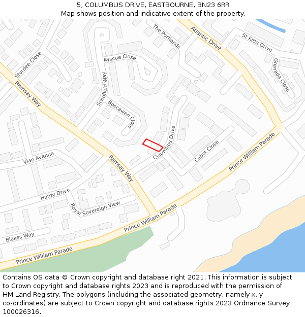 5, COLUMBUS DRIVE, EASTBOURNE, BN23 6RR: Location map and indicative extent of plot