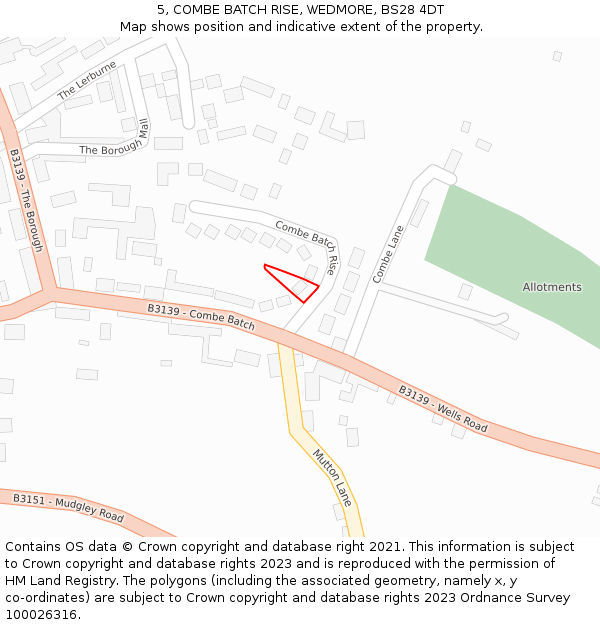 5, COMBE BATCH RISE, WEDMORE, BS28 4DT: Location map and indicative extent of plot