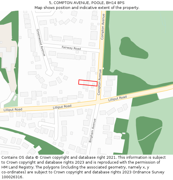5, COMPTON AVENUE, POOLE, BH14 8PS: Location map and indicative extent of plot