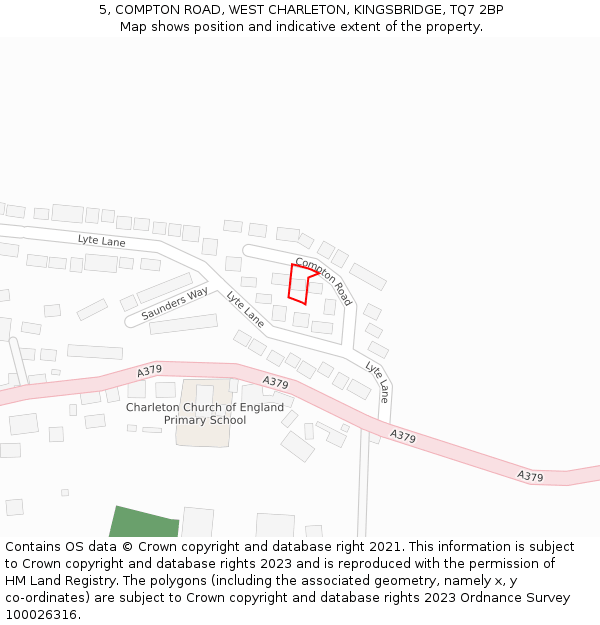 5, COMPTON ROAD, WEST CHARLETON, KINGSBRIDGE, TQ7 2BP: Location map and indicative extent of plot