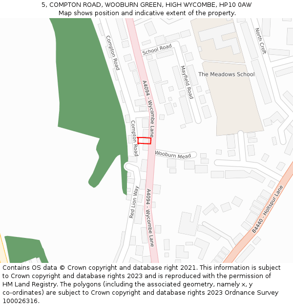 5, COMPTON ROAD, WOOBURN GREEN, HIGH WYCOMBE, HP10 0AW: Location map and indicative extent of plot