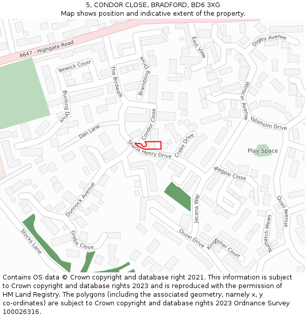 5, CONDOR CLOSE, BRADFORD, BD6 3XG: Location map and indicative extent of plot