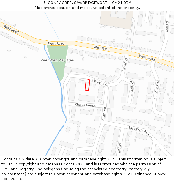 5, CONEY GREE, SAWBRIDGEWORTH, CM21 0DA: Location map and indicative extent of plot