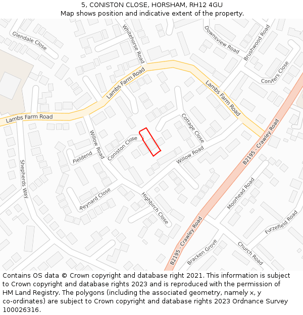 5, CONISTON CLOSE, HORSHAM, RH12 4GU: Location map and indicative extent of plot