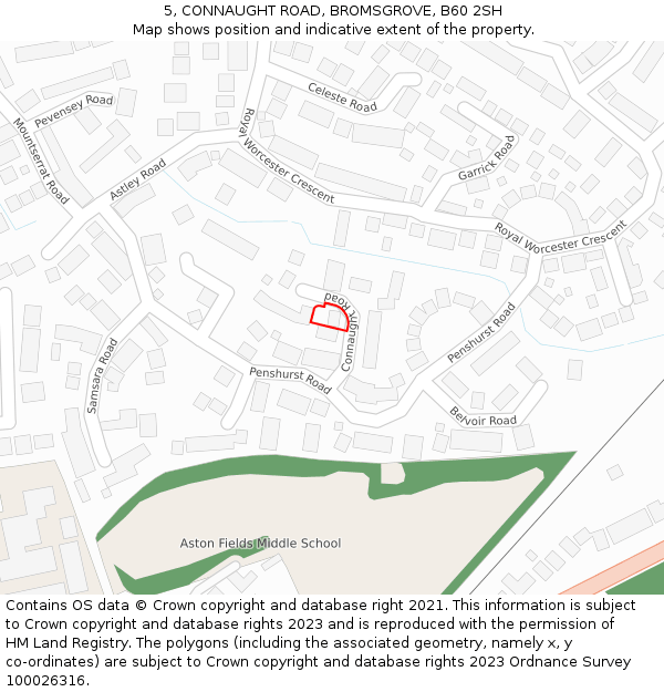 5, CONNAUGHT ROAD, BROMSGROVE, B60 2SH: Location map and indicative extent of plot