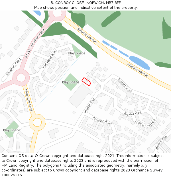 5, CONROY CLOSE, NORWICH, NR7 8FF: Location map and indicative extent of plot