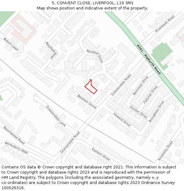 5, CONVENT CLOSE, LIVERPOOL, L19 3RN: Location map and indicative extent of plot