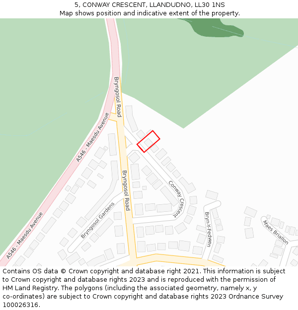 5, CONWAY CRESCENT, LLANDUDNO, LL30 1NS: Location map and indicative extent of plot