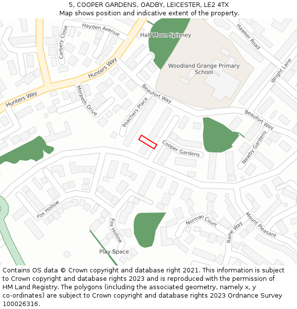 5, COOPER GARDENS, OADBY, LEICESTER, LE2 4TX: Location map and indicative extent of plot