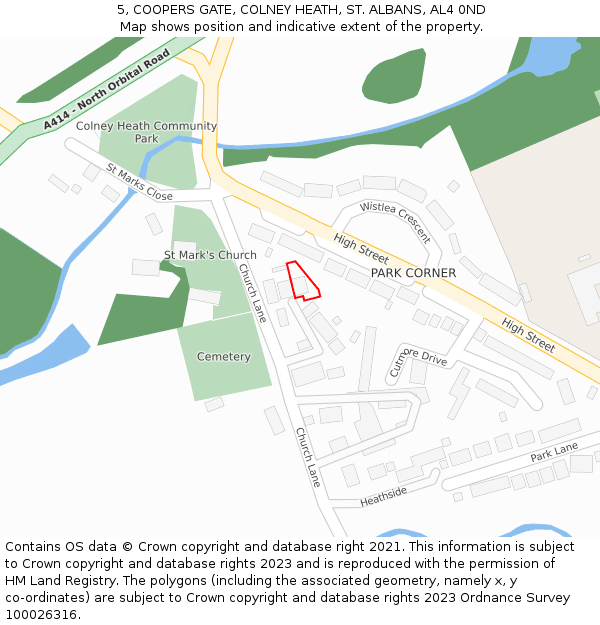 5, COOPERS GATE, COLNEY HEATH, ST. ALBANS, AL4 0ND: Location map and indicative extent of plot