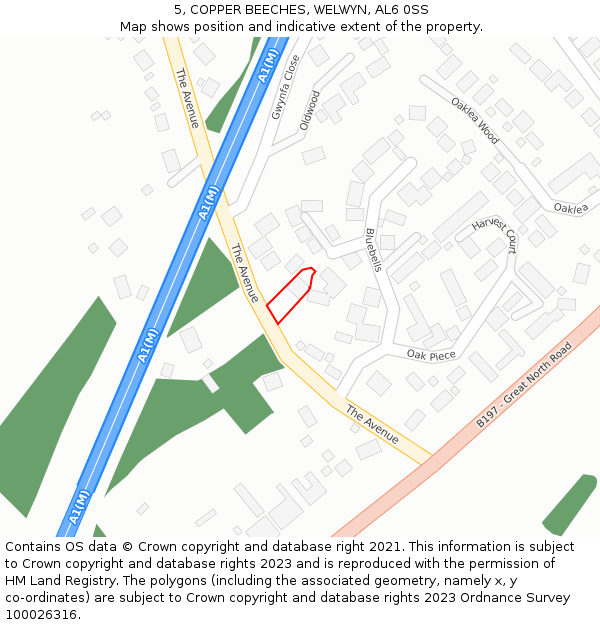 5, COPPER BEECHES, WELWYN, AL6 0SS: Location map and indicative extent of plot