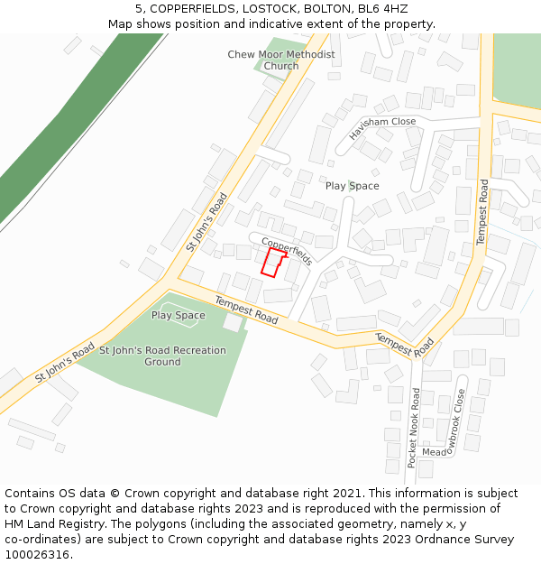 5, COPPERFIELDS, LOSTOCK, BOLTON, BL6 4HZ: Location map and indicative extent of plot