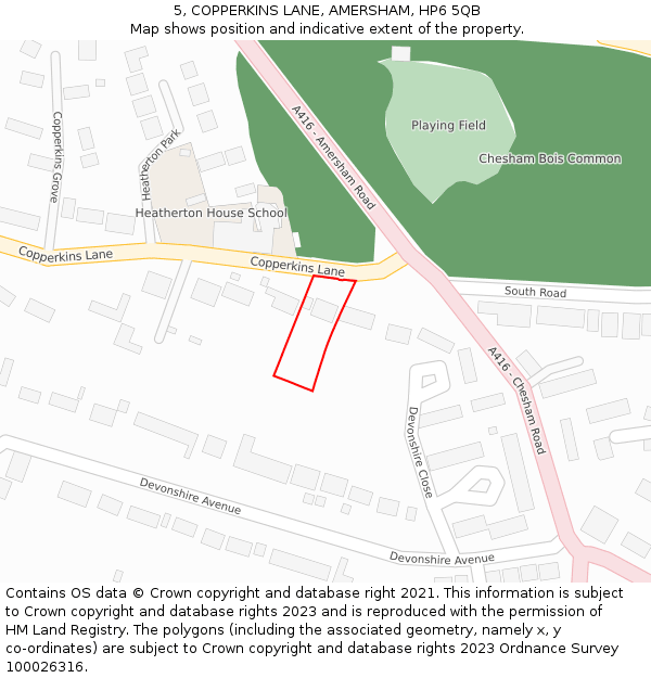 5, COPPERKINS LANE, AMERSHAM, HP6 5QB: Location map and indicative extent of plot