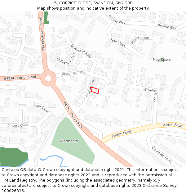 5, COPPICE CLOSE, SWINDON, SN2 2RB: Location map and indicative extent of plot