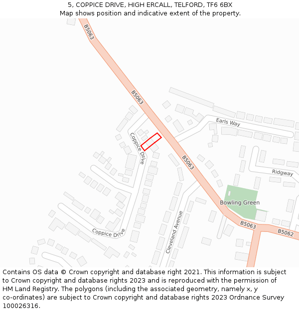 5, COPPICE DRIVE, HIGH ERCALL, TELFORD, TF6 6BX: Location map and indicative extent of plot