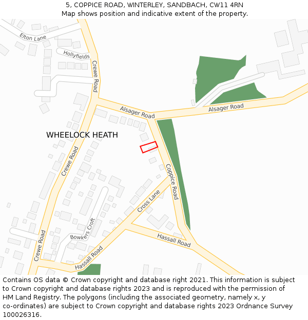 5, COPPICE ROAD, WINTERLEY, SANDBACH, CW11 4RN: Location map and indicative extent of plot