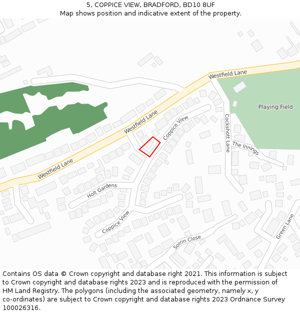 5, COPPICE VIEW, BRADFORD, BD10 8UF: Location map and indicative extent of plot