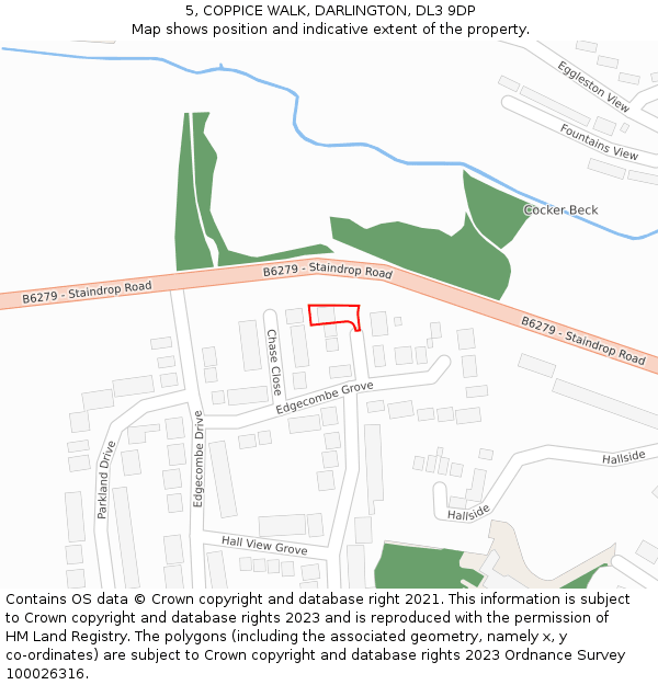 5, COPPICE WALK, DARLINGTON, DL3 9DP: Location map and indicative extent of plot