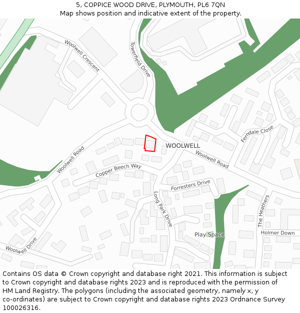 5, COPPICE WOOD DRIVE, PLYMOUTH, PL6 7QN: Location map and indicative extent of plot