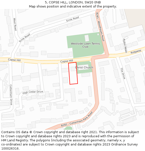 5, COPSE HILL, LONDON, SW20 0NB: Location map and indicative extent of plot