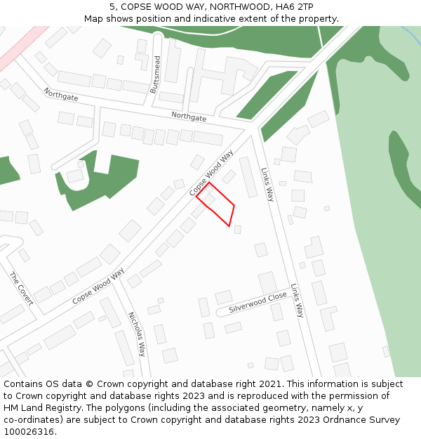 5, COPSE WOOD WAY, NORTHWOOD, HA6 2TP: Location map and indicative extent of plot