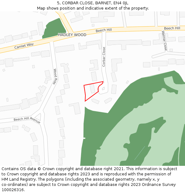 5, CORBAR CLOSE, BARNET, EN4 0JL: Location map and indicative extent of plot