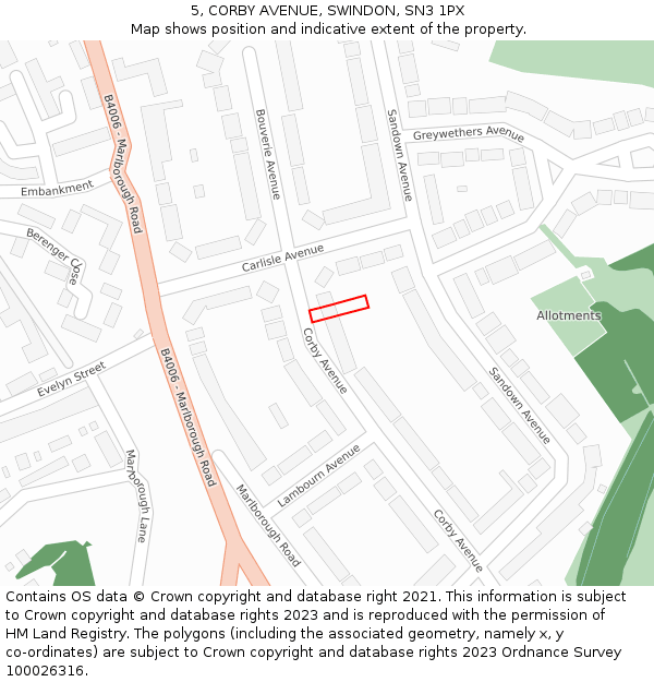 5, CORBY AVENUE, SWINDON, SN3 1PX: Location map and indicative extent of plot