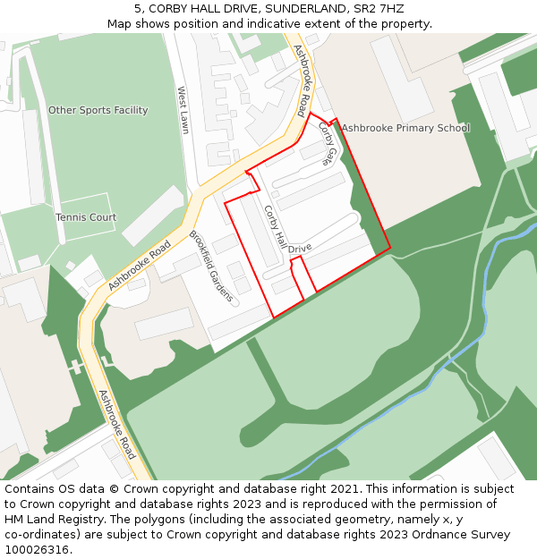 5, CORBY HALL DRIVE, SUNDERLAND, SR2 7HZ: Location map and indicative extent of plot