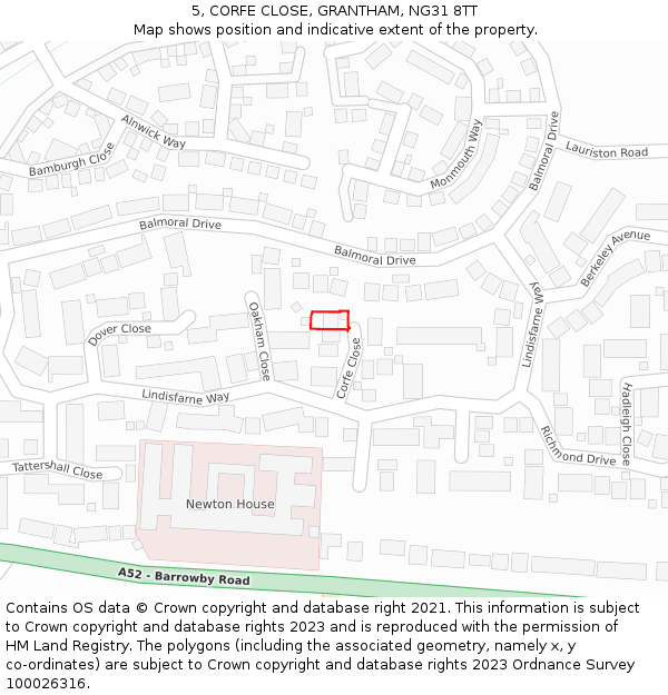 5, CORFE CLOSE, GRANTHAM, NG31 8TT: Location map and indicative extent of plot