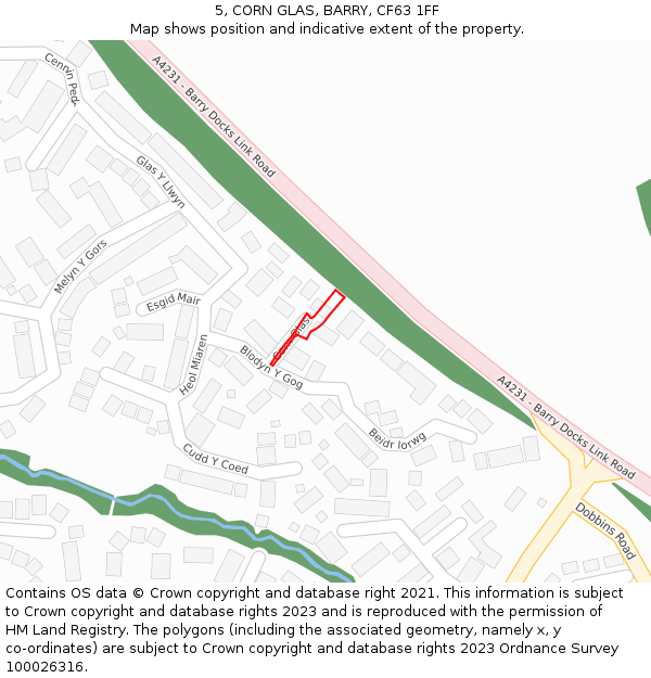 5, CORN GLAS, BARRY, CF63 1FF: Location map and indicative extent of plot