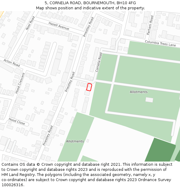 5, CORNELIA ROAD, BOURNEMOUTH, BH10 4FG: Location map and indicative extent of plot