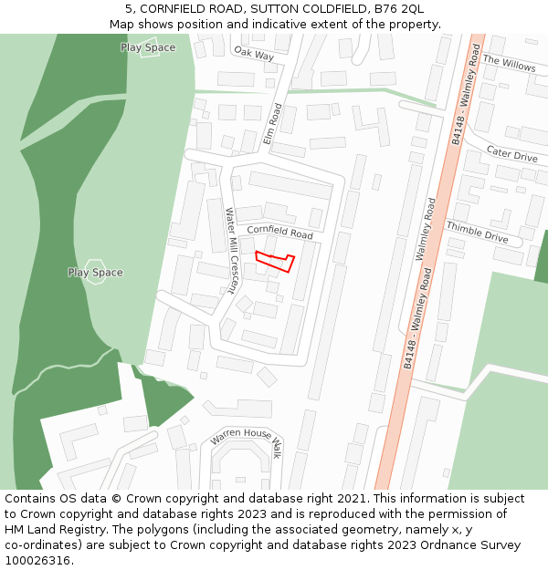 5, CORNFIELD ROAD, SUTTON COLDFIELD, B76 2QL: Location map and indicative extent of plot
