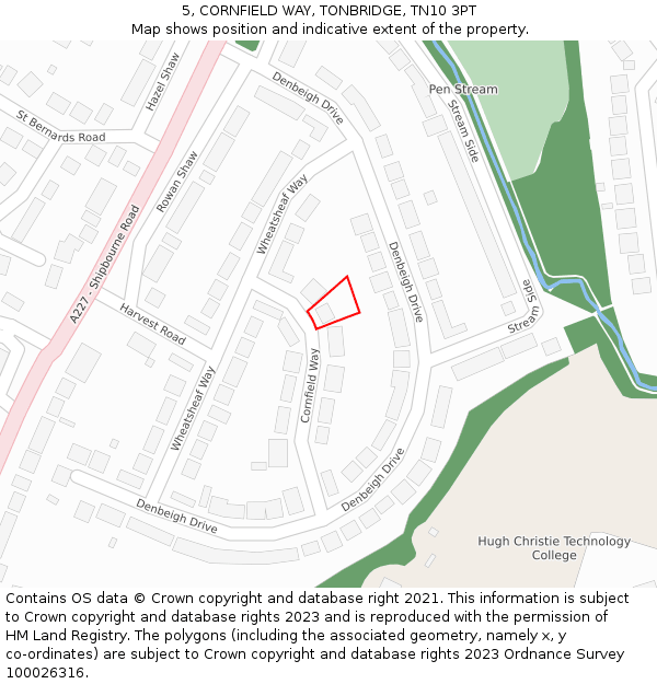 5, CORNFIELD WAY, TONBRIDGE, TN10 3PT: Location map and indicative extent of plot