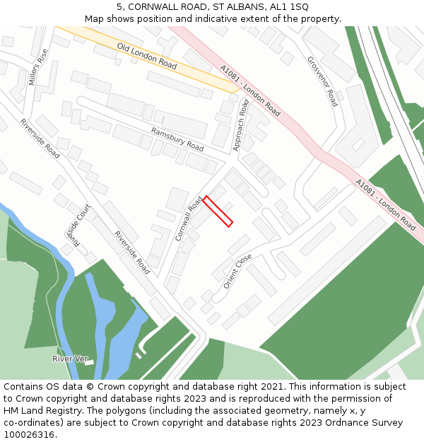 5, CORNWALL ROAD, ST ALBANS, AL1 1SQ: Location map and indicative extent of plot