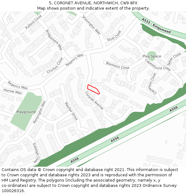 5, CORONET AVENUE, NORTHWICH, CW9 8FX: Location map and indicative extent of plot