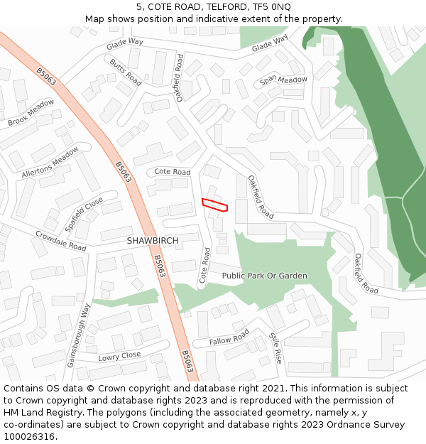 5, COTE ROAD, TELFORD, TF5 0NQ: Location map and indicative extent of plot
