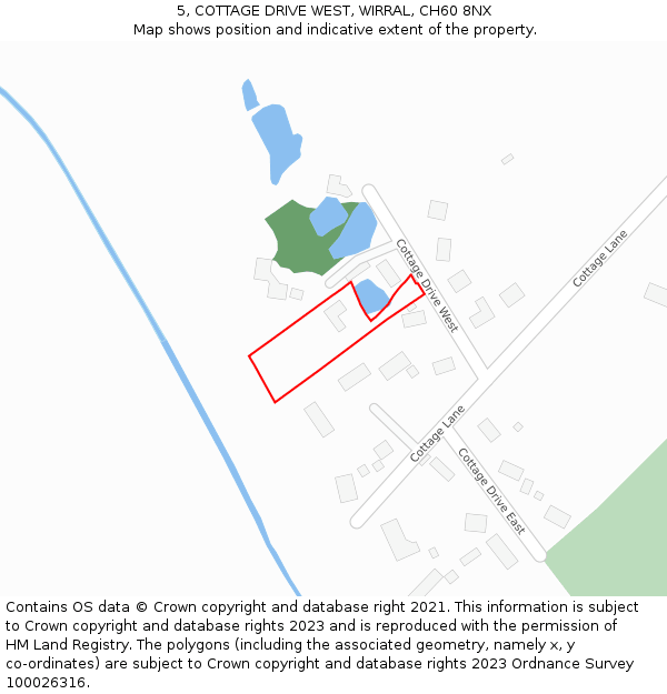 5, COTTAGE DRIVE WEST, WIRRAL, CH60 8NX: Location map and indicative extent of plot