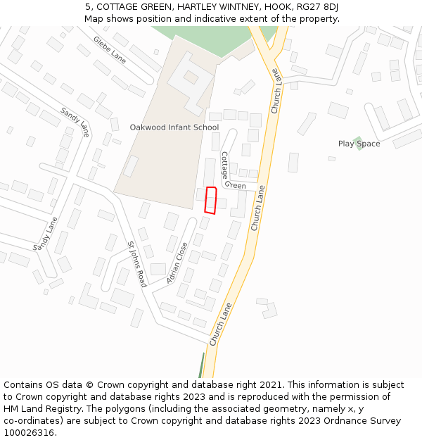 5, COTTAGE GREEN, HARTLEY WINTNEY, HOOK, RG27 8DJ: Location map and indicative extent of plot