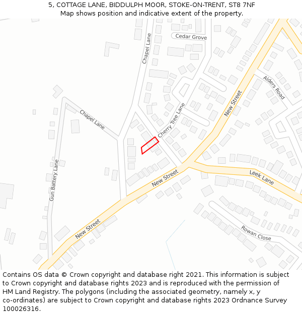 5, COTTAGE LANE, BIDDULPH MOOR, STOKE-ON-TRENT, ST8 7NF: Location map and indicative extent of plot