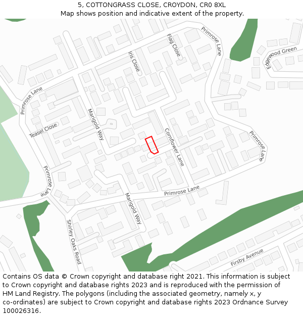 5, COTTONGRASS CLOSE, CROYDON, CR0 8XL: Location map and indicative extent of plot