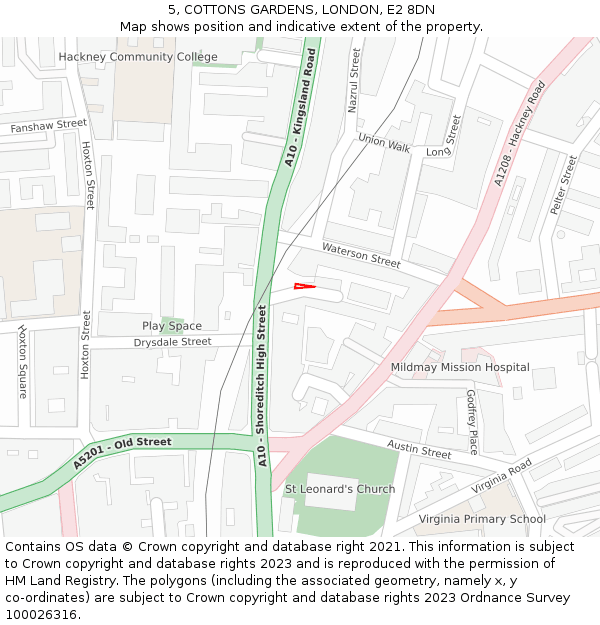 5, COTTONS GARDENS, LONDON, E2 8DN: Location map and indicative extent of plot