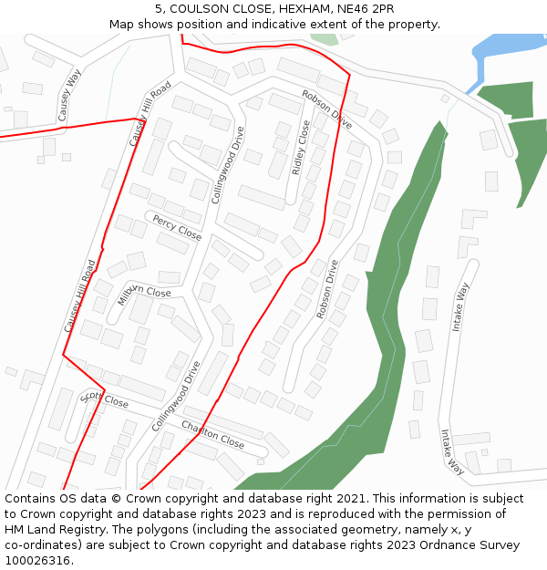 5, COULSON CLOSE, HEXHAM, NE46 2PR: Location map and indicative extent of plot