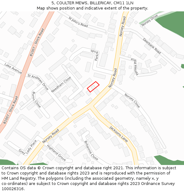 5, COULTER MEWS, BILLERICAY, CM11 1LN: Location map and indicative extent of plot